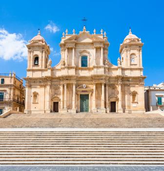 travel to Italy - facade of Noto Cathedral (Minor Basilica of St Nicholas of Myra) in Sicily