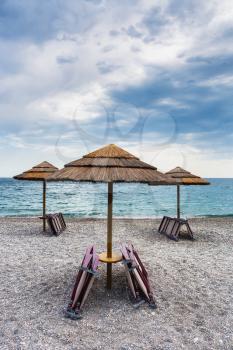 travel to Italy - empty beach San Marco on Ionian sea coast in Sicily in overcast day