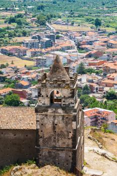 travel to Italy - Chiesa del Santissimo Crocifisso (church the Holy Cross) over Calatabiano town in Sicily