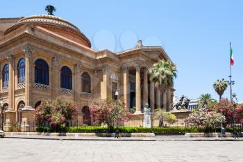 travel to Italy - view of Teatro Massimo Vittorio Emanuele on the Piazza Verdi in Palermo city in Sicily