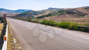 travel to Italy - main highway in inner part of Sicily in summer day