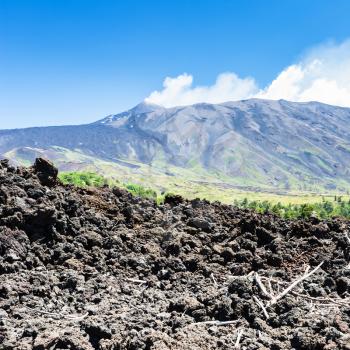 travel to Italy - view of petrified lava on slope of Etna volcano in Sicily