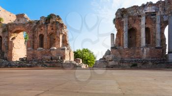 travel to Italy - arena of ancient Teatro Greco (Greek Theatre) in Taormina city in Sicily