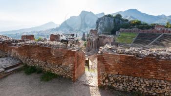 travel to Italy - walls of ancient Teatro Greco (Greek Theatre) in Taormina city in Sicily