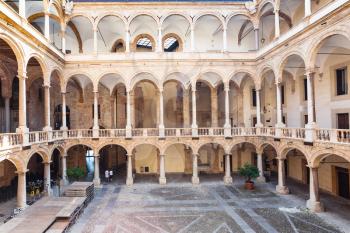 PALERMO, ITALY - JUNE 24, 2011: courtyard of Palazzo dei Normanni (Palace of the Normans, Palazzo Reale) in Palermo city. Royal Palace was the seat of the Kings of Sicily during the Norman domination