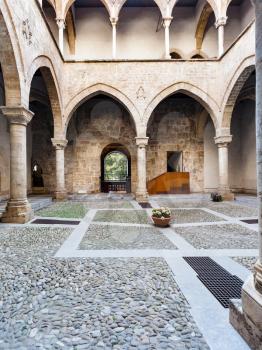 PALERMO, ITALY - JUNE 24, 2011: cortile of Palazzo Chiaramonte - Steri in Palermo. The building was begun in the early 14th century, and was the residence of the Sicilian lord Manfredi III Chiaramonte