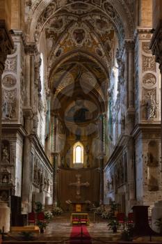 CEFALU, ITALY - JUNE 25, 2011: decoration of Duomo di Cefalu in Sicily. Cathedral - Basilica of Cefalu was erected in 1131 in the Norman architectural style