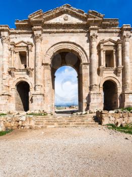 Travel to Middle East country Kingdom of Jordan - Arch of Hadrian in Jerash (ancient Gerasa) town
