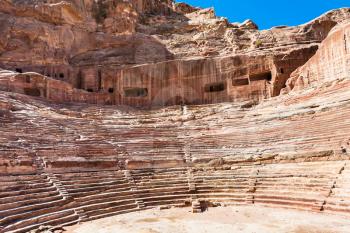 Travel to Middle East country Kingdom of Jordan - ancient nabataean amphitheater in Petra town