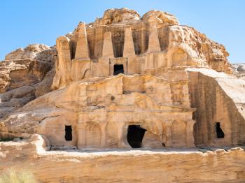 Travel to Middle East country Kingdom of Jordan - The Obelisk Tomb and Triclinium in Bab as-Siq area of Petra town