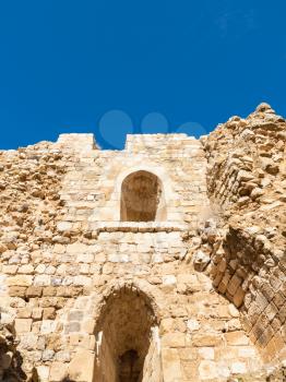 AL-KARAK, JORDAN - FEBRUARY 20, 2012: inner walls in courtyard of medieval Kerak castle. Kerak Castle is one of the largest crusader castles in the Levant, it constructione began in the 1140s