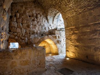 AJLOUN, JORDAN - FEBRUARY 18, 2012: interior of medieval Ajlun castle in Jordan. Ajloun Castle is Muslim castle, it was built in northwestern Jordan in 12th century