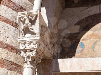 travel to Italy - decoration of portal of Duomo Cathedral in Verona city in spring