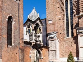 travel to Italy - Arch with tomb ( Arca di Guglielmo da Castelbarco) in Basilica di Sant Anastasia in Verona city Verona city in spring
