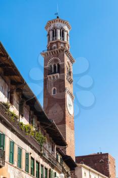 travel to Italy - view of Torre dei Lamberti tower in Verona city in spring