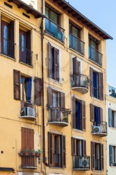 travel to Italy - apartment house on street Interrato dell Acqua Morta in Verona city in spring