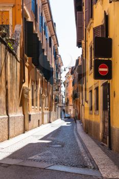 travel to Italy - street Via Sant Eufemia in Verona town in spring