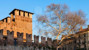 travel to Italy - Castelvecchio (Scaliger) Castel in Verona city in spring evening