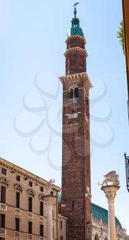 travel to Italy - view of clock tower (Torre Bissara) of Basilica Palladiana in Vicenza city in spring