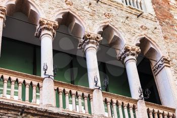 travel to Italy - decor of medieval palazzo on street Contra Giacomo Zanella in Vicenza city in spring.