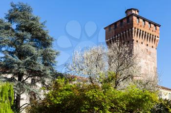 travel to Italy - view of Torre di Porta Castello (Tower of Castel Gate) in Vicenza in spring