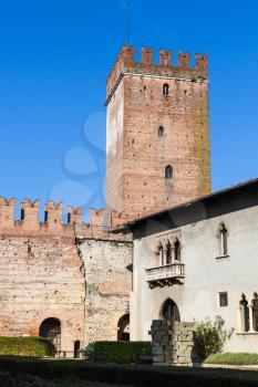 travel to Italy - Tower and museum house of Castelvecchio (Scaliger) Castel in Verona city in spring