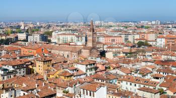 travel to Italy - above view of Verona city with chiesa sant'anastasia from tower Torre dei Lamberti in spring