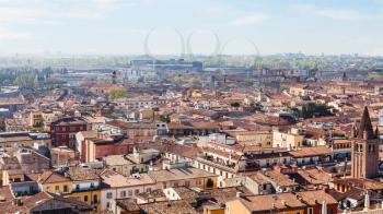 travel to Italy - above view of Verona city from tower Torre dei Lamberti in spring