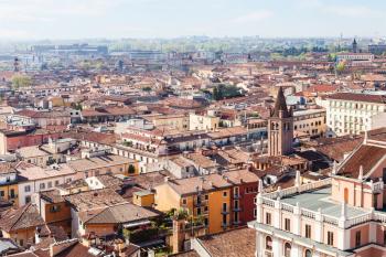 travel to Italy - Verona city skyline from tower Torre dei Lamberti in spring
