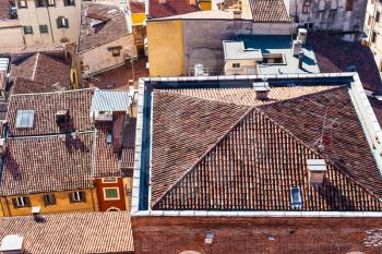 travel to Italy - above view of urban houses in Verona city from tower Torre dei Lamberti in spring