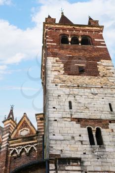 travel to Italy - tower of chiesa di san fermo maggiore in Verona city in spring