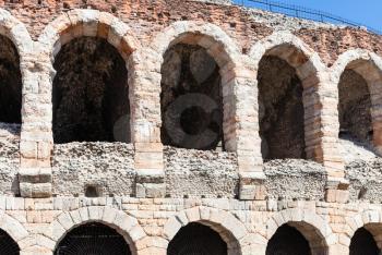 travel to Italy - wall of Arena di Verona ancient Roman Amphitheatre in Verona city