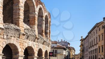 travel to Italy - view of Arena di Verona ancient Roman Amphitheatre in Verona city in spring