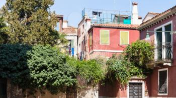 travel to Italy - residential houses in Castello district in Venice city in spring