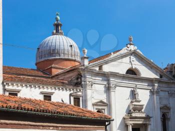 travel to Italy - view of chiesa Santa Maria Formosa from canal Rio del Mondo Novo in Venice city in spring