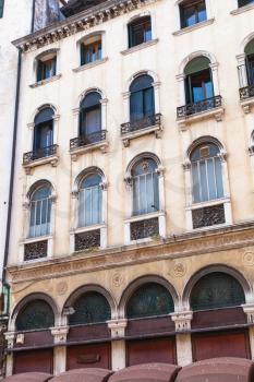 travel to Italy - facade of apartment house on Campo San Bartolomeo in Venice city in spring