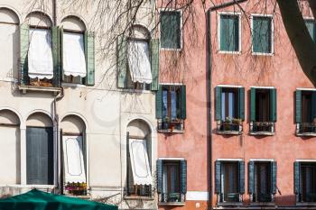 travel to Italy - facades of apartment houses on Campo San Polo in Venice city in spring
