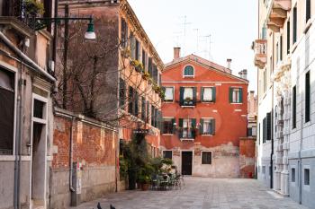 travel to Italy - street Calle Sechera in Venice city in spring