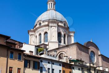 travel to Italy - dome of Basilica of Sant'Andrea over urban houses in Mantua city in spring