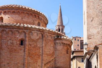 travel to Italy - view of Rotonda di san lorenzo and bell tower of Basilica of Sant'Andrea in Mantua city in springg