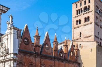 travel to Italy - side view of Mantova Duomo Cathedral and campanile in Mantua city in spring