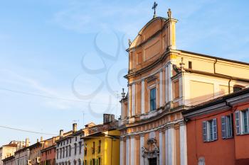 travel to Italy - facade of Chiesa di Ognissanti in Mantua city in spring evening