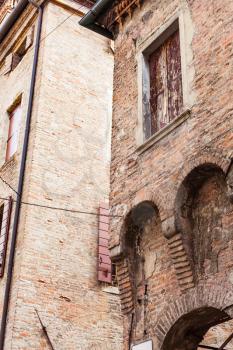 travel to Italy - walls of medieval house on via santa lucia in Padua city in spring