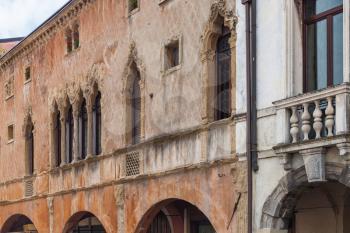 travel to Italy - facade of medieval house on Via Roma in Padua city in spring