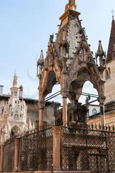 travel to Italy - medieval tombs of mastino ii and cansignorio in arche scaligere (scaliger family tombs) in Verona city