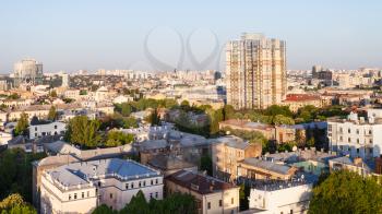 travel to Ukraine - above view of apartment houses in Kiev city in spring dawning