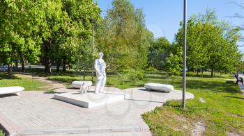 travel to Ukraine - monument of Dante Alighieri in public urban park Volodymyrska Hill (Saint Volodymyr Hill, Volodymyrska hirka, Vladimirskaya gorka) in Kiev city in spring