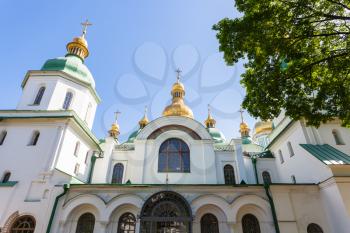 travel to Ukraine - front view of Saint Sophia (Holy Sophia, Hagia Sophia) Cathedral in Kiev city in spring