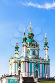 travel to Ukraine - St Andrew's Church in Kiev city under blue sky