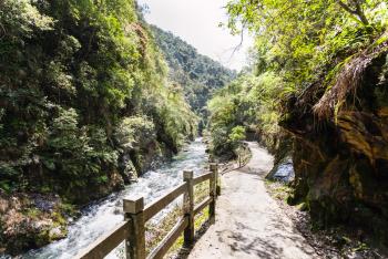 travel to China - way to Longsheng Hot Springs in National Forest Park in Jiangdi village of Xiangshan District in spring season